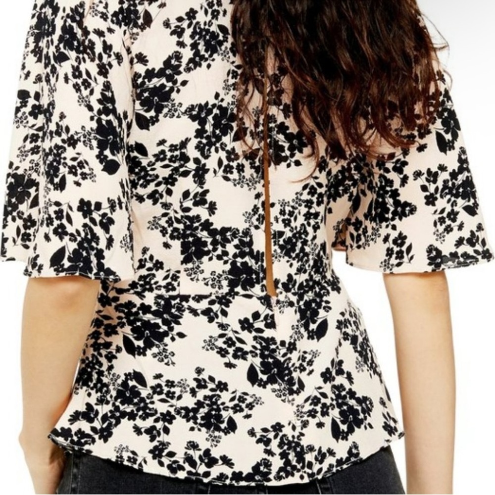 Topshop Black and Cream Floral Blouse
